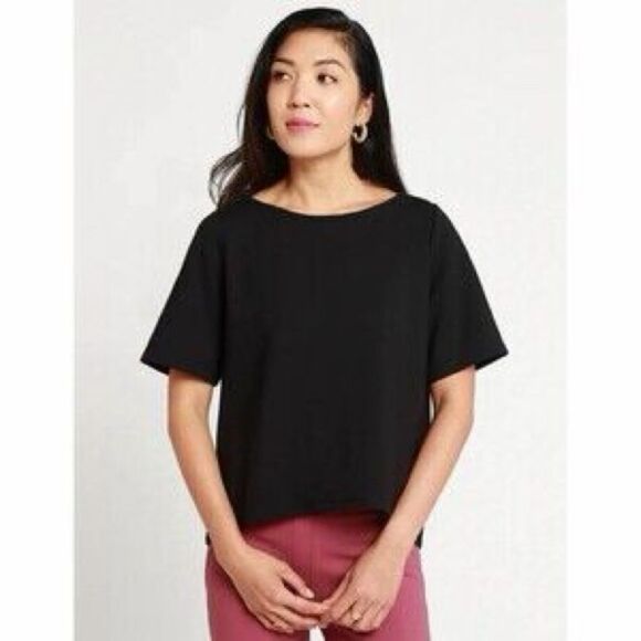 Betabrand Tops - Betabrand Women's Boxy Short Sleeve High Low Top
Black Ponte Knit Size XXL